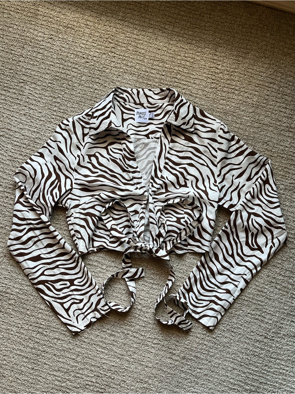 Princess Polly Zebra Print Tie Front Crop Top Size 2